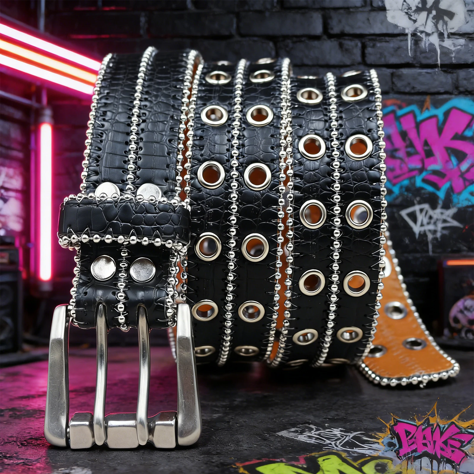 

Ремень с двойной пряжкой и заклепками для мужчин и женщин, в стиле панк-рок, с двойными отверстиями, дизайнерский, для джинсов