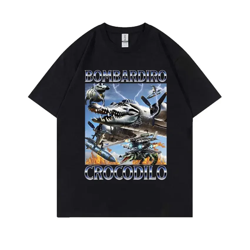 Funny Meme Italian Brainrot Bombardiro Crocodilo Crocodile Plane Bomber T-shirt Men Women Casual Cotton Vintage Humor T Shirts