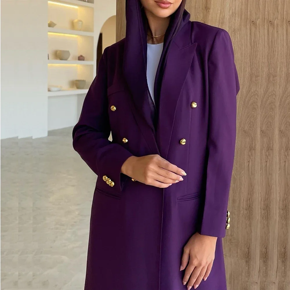 Elegant Purple Long Jacket Double Breasted Peak Lapel Loose 1 Piece Formal Office Coat High Quality Luxury Abayas Dubia