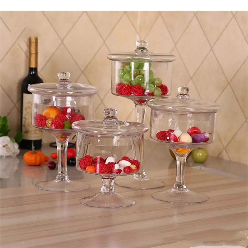 

Transparent Glass Storage Jars Decorative Fruit Bowl Candy Pot Crystal Storage Jar with Lid Kitchen Spice Organizer