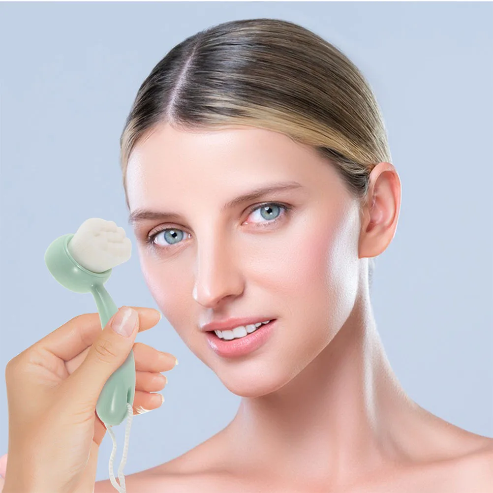 

2Pcs Manual Facial Cleansing Brush Soft Bristles Long Handle Deep Clean Blackheads Removal Skin Scrubber Exfoliator