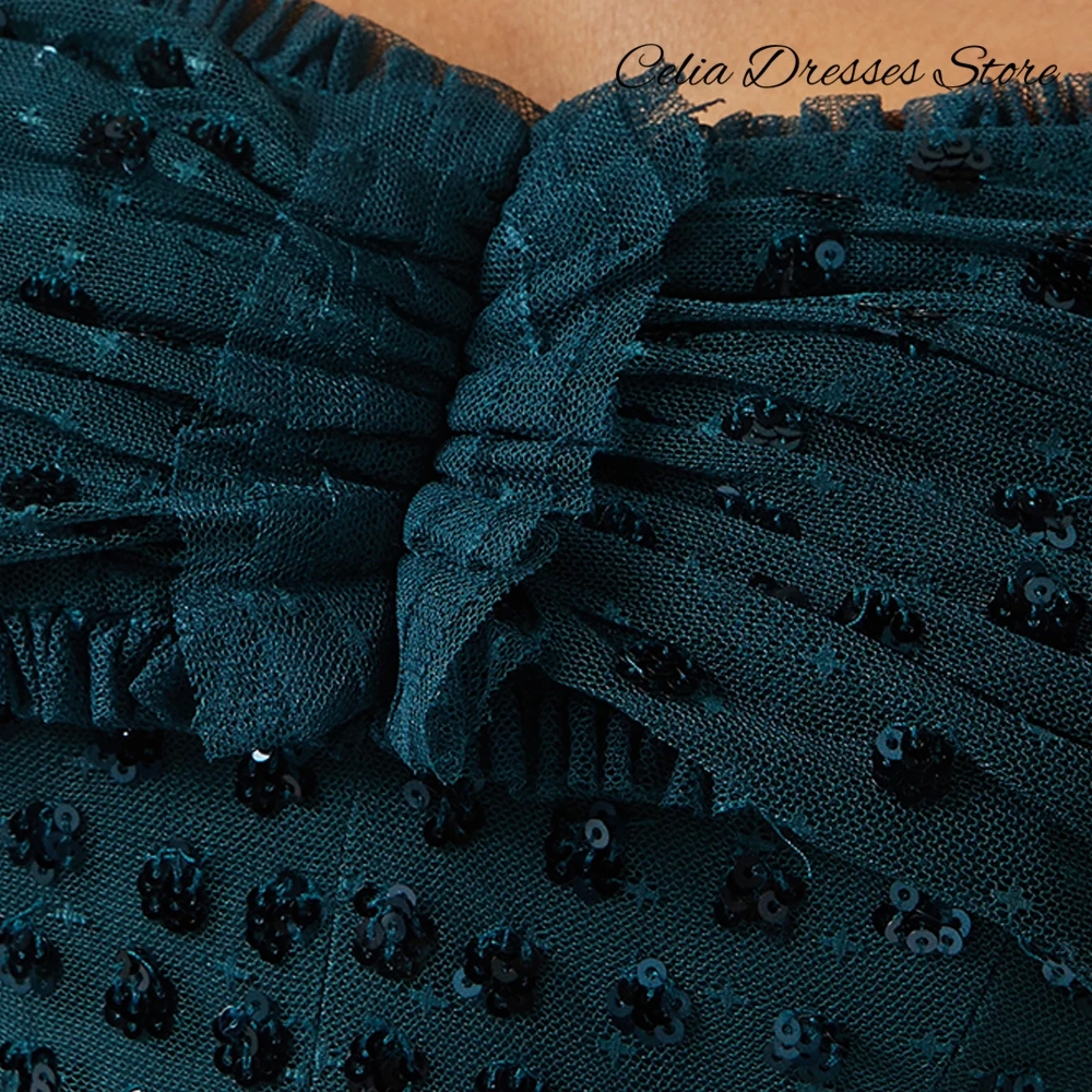 Abito da sera in tulle con paillettes scintillanti Abiti da cerimonia moderni personalizzati con spalle scoperte Abiti da festa formali con cerniera sul retro