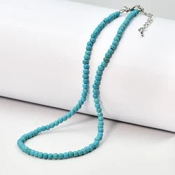 Natural Stone Blue Turquoise Round Beads Women's Necklace Bohemian Fashion Charm Handmade Jewelry Mother's Day Gift