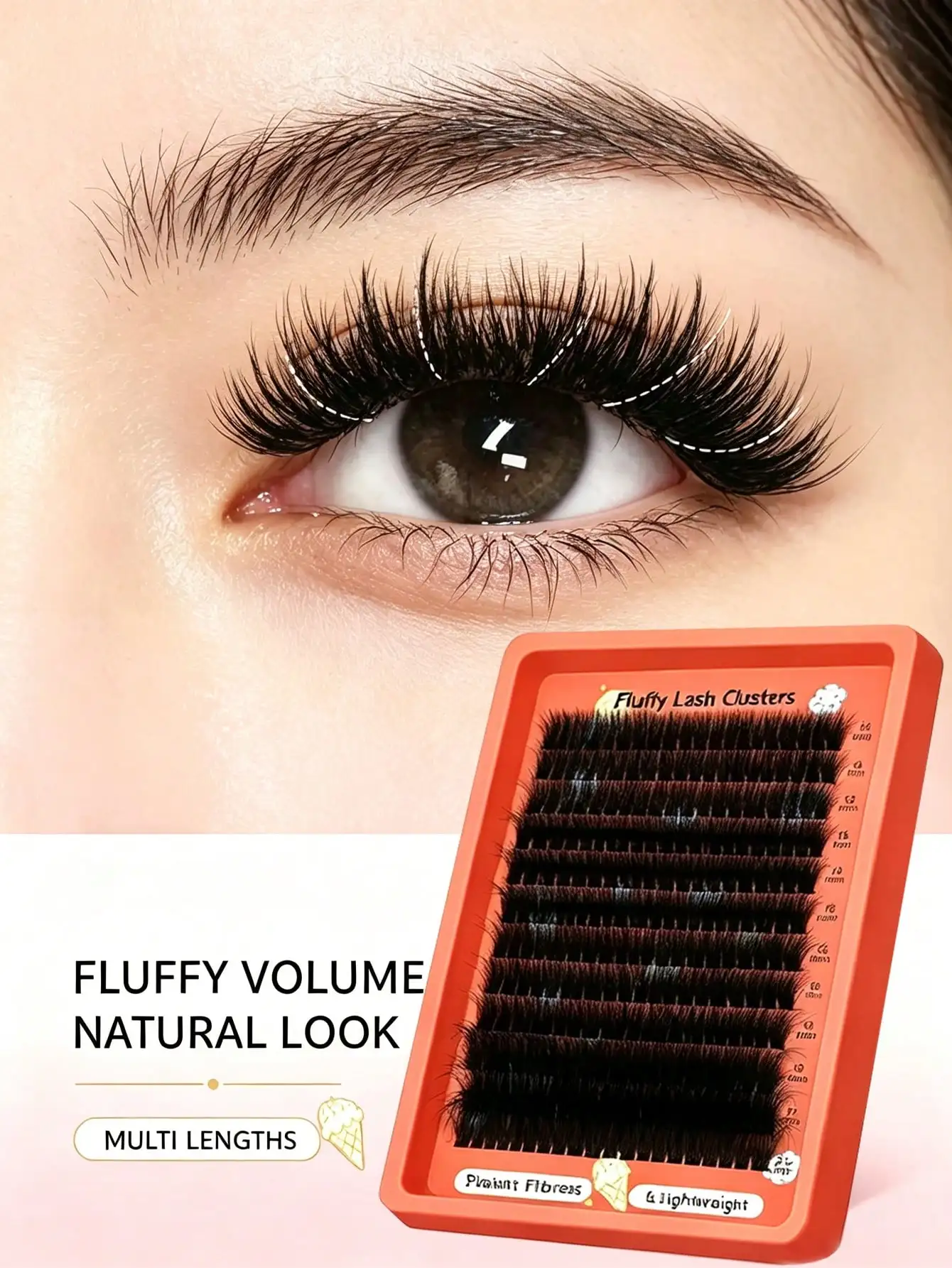 80D 100D Flauschige DIY Cluster-Wimpern 0,07 mm D-Curl 14 22 mm gemischte Längen, dick, voluminös, einfach anzubringen, wiederverwendbar, weich, für Anfänger – Detail 4
