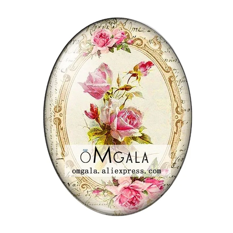 Vintage Retro Rose Flowers Art Paintings 13x18mm/18x25mm/30x40mm Oval photo glass cabochon flat back Making findings