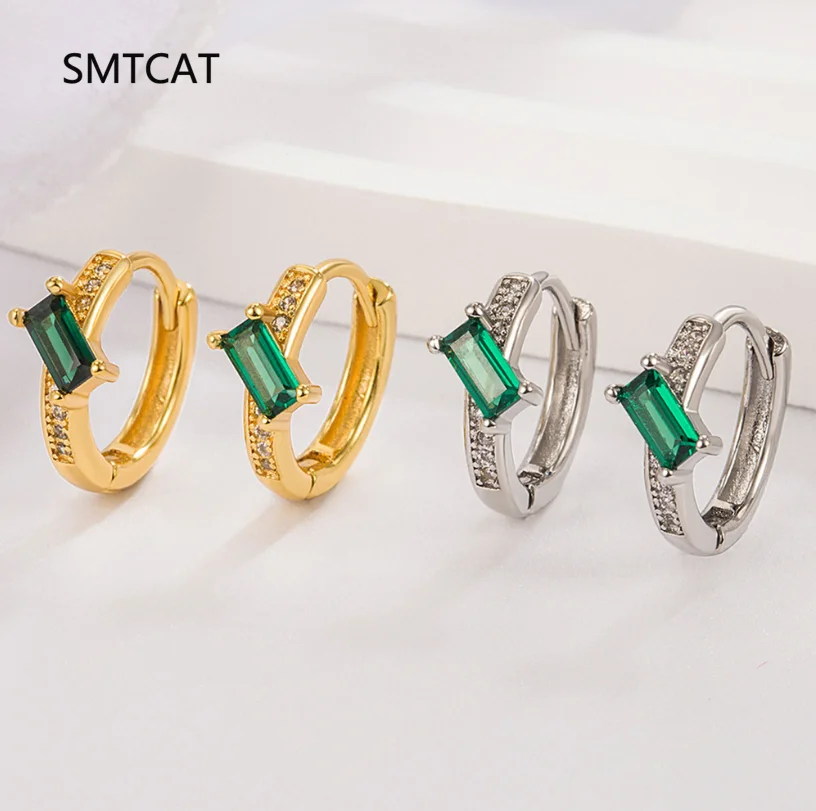 

Изумрудная огранка, зеленый имитация нано-изумруда, круглые серьги-кольца из стерлингового серебра 925 пробы для женщин, ювелирные изделия с драгоценными камнями Huggies Aretes Creole