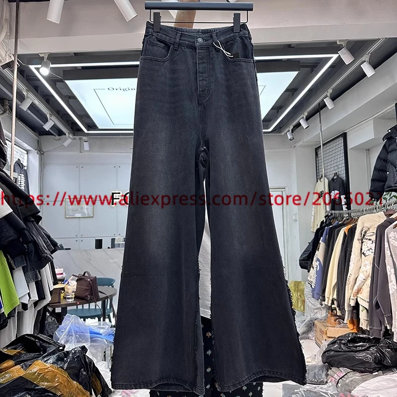 2023fw Patchwork Blue Jeans Men Women Best Quality Washed Oversize Denim Trouser