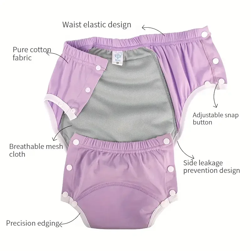 2pcs XXL Size Reusable Adult Diapers Incontinence Pants Washable Cloth Diaper for Patients and The Elderly 75-100kg