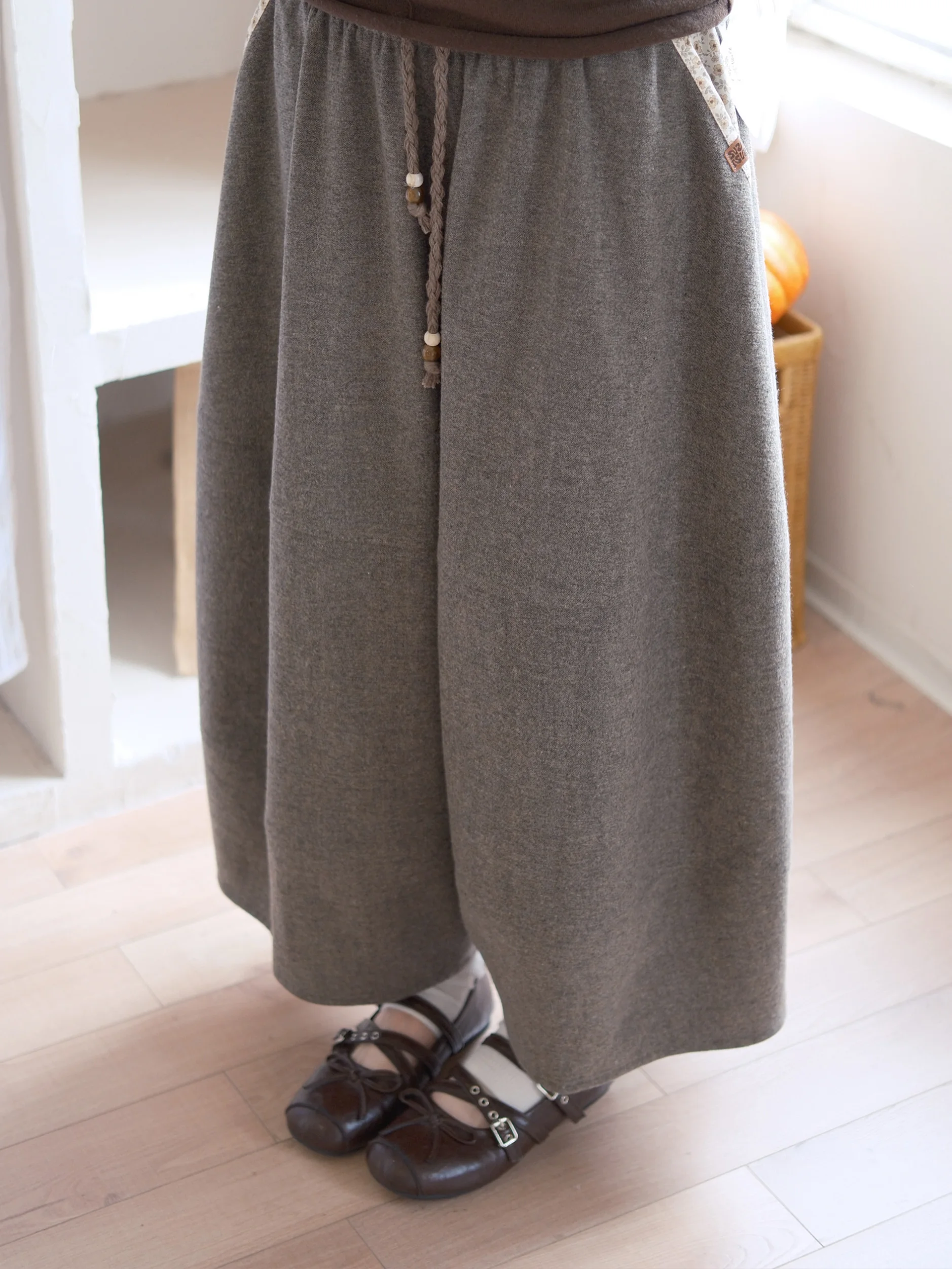 Saotome Early Girl Vintage Floral Patchwork Loose Waist Autumn Winter Woolen Seven-Quarter Pants Versatile Ladies Trousers