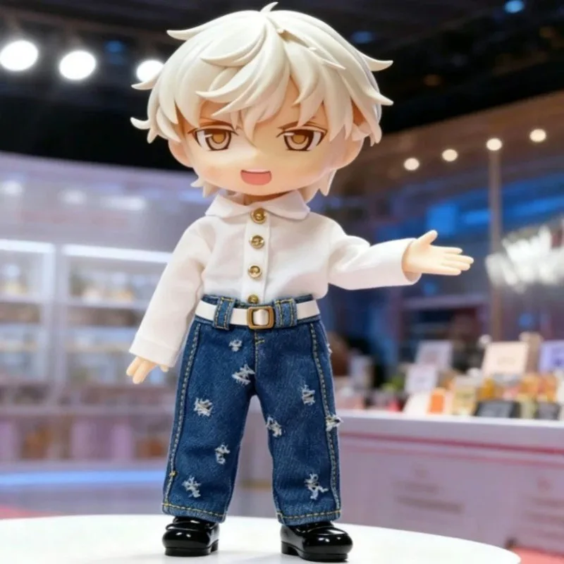 Ripped Distressed Denim Jeans Pants with Belt for OB11 Obitsu11 Molly GSC Nendoroid 1/12 BJD Doll Casual Doll Outfit Accessories view 2