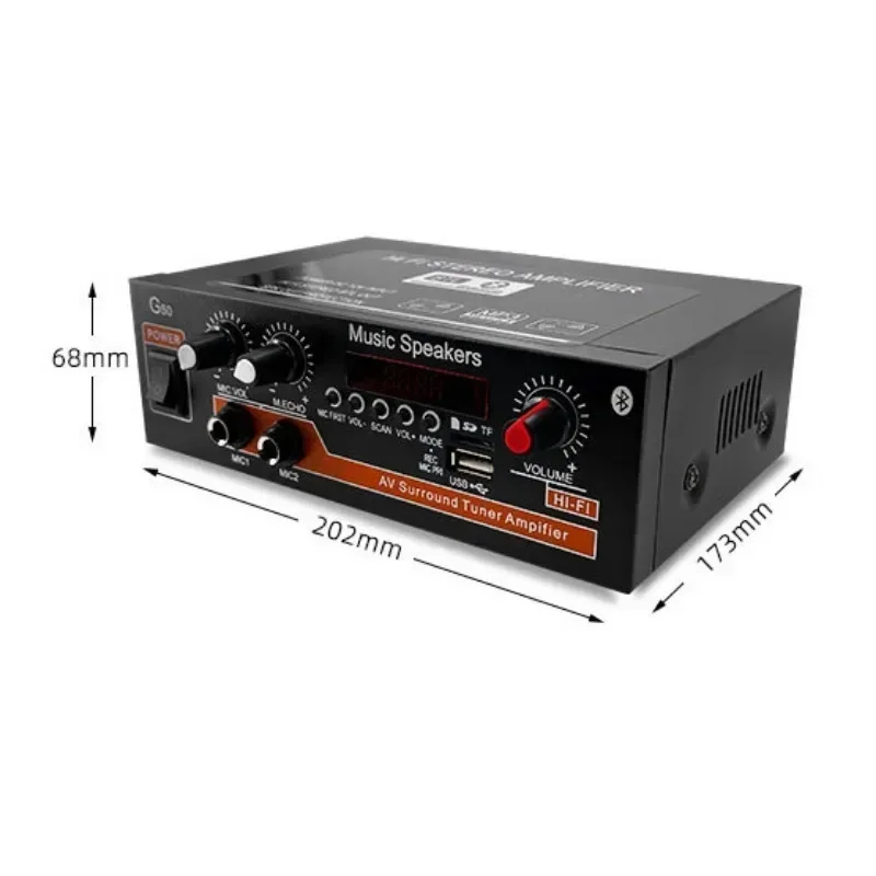 Penguat suara Bluetooth Audio Digital memperkuat saluran 2.0 mendukung USB TF mikrofon RCA Radio FM impor AC 220V