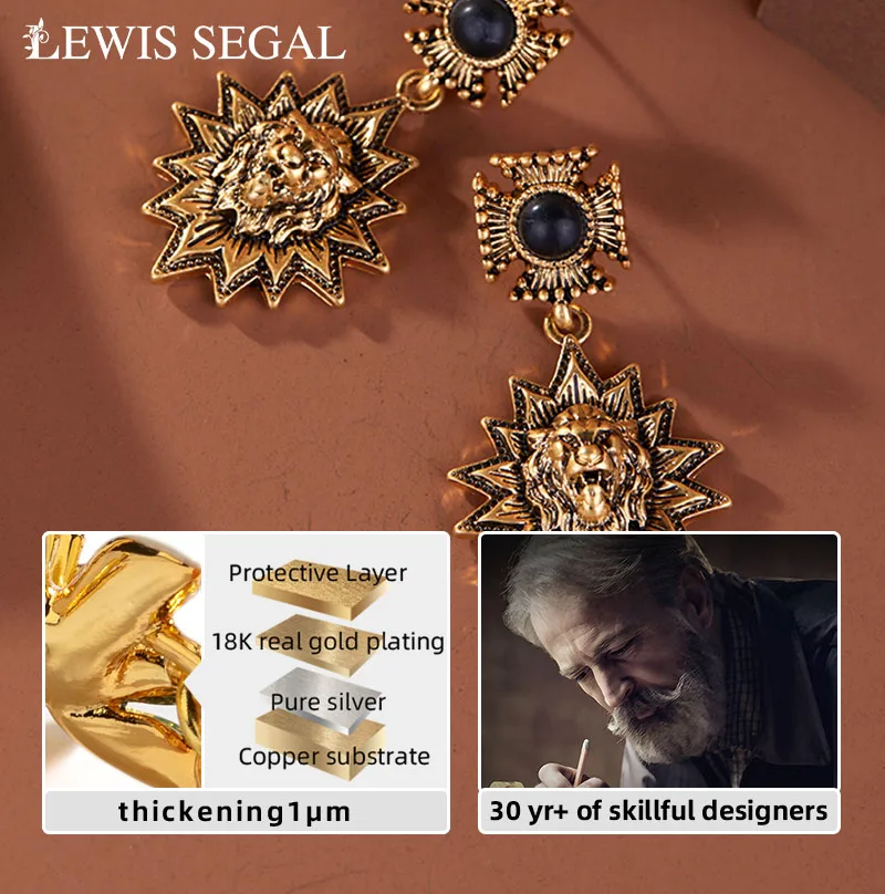 LEWIS SEGAL Vintage potenti orecchini pendenti con leone per le donne independent Girls medievale in oro 18 carati Fine Jewelry Gift Wedding