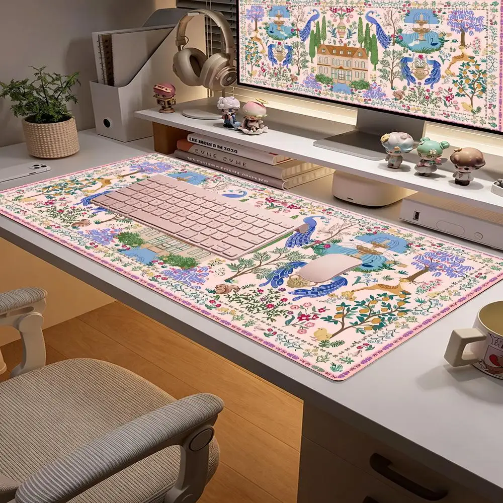 Pink Floral Persian Style Design Mouse Pad Large Rubber Anti-slip Desk Accessories Mousepad for Offices&Gamer Keyboard Decor Mat