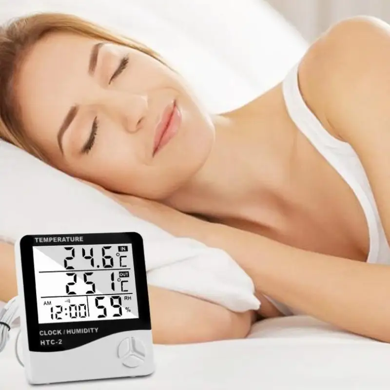 HTC 1 Digital LCD Humidity Gauge Meter Room Monitor HTC 2 Hygrometer Alarm Clock Household Tool
