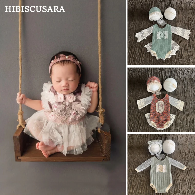 Newborn Baby Girl Photography Clothing Sets Infant Girls Knitted Romper Dress Lace with Hat headband 2pcs 3pcs Sets Outfits