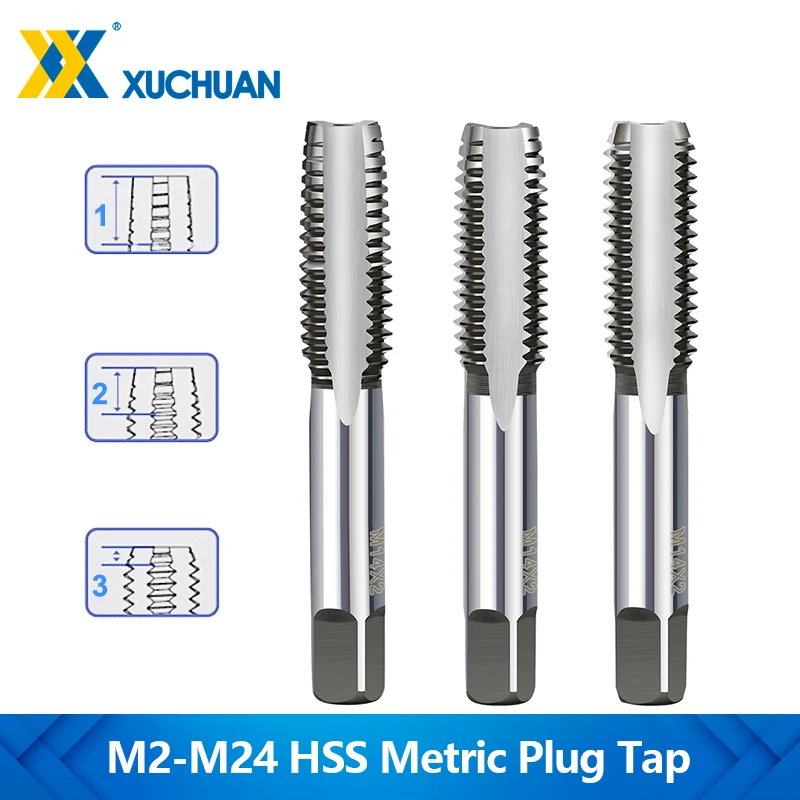 2-3pcs Hand Thread Tap Set HSS Metric Plug Tap M2/M2.5/M3/M3.5/M4/M5/M6/M8/M10/M12 Metal Screw Tap Drill Hand Tool Set