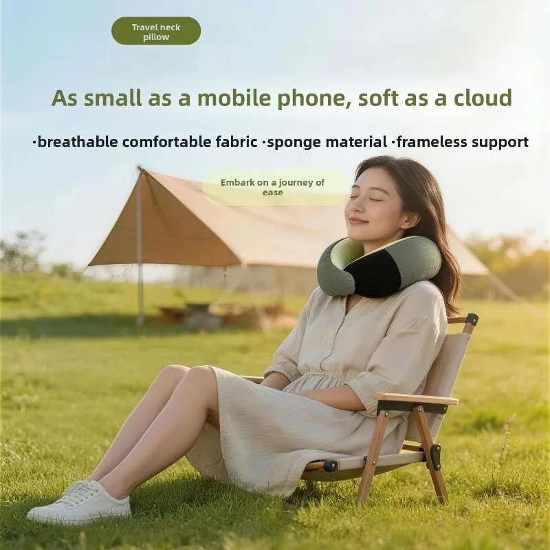 Ergonomic Wrap-around Memory Foam Neck Pillow Soft U-shaped Travel Pillow Cervical Support Cushion for Airplane Car Office Nap