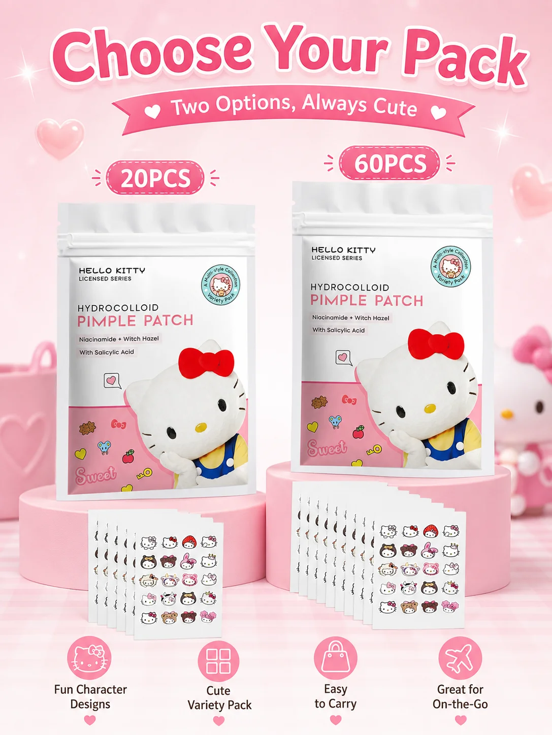 Patchs anti-acné Sanrio, autocollants hydrocolloïdes pour couvrir les boutons, patchs mignons pour le soin du visage à usage quotidien