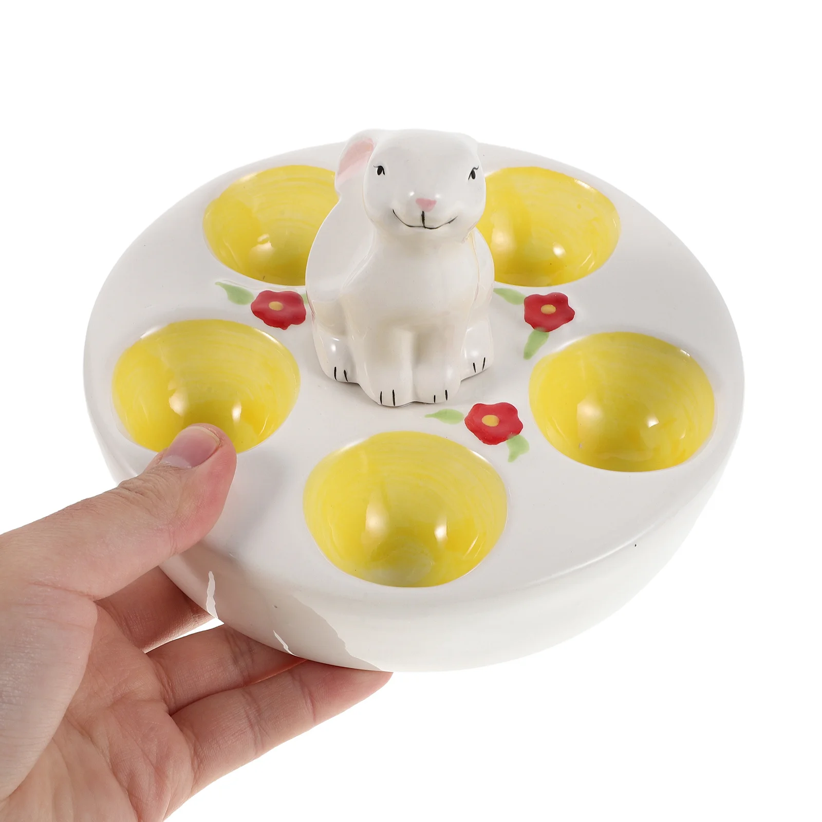 

Ceramic Bunny Egg Tray Easter Deviled Egg Holder 6.56 Inch Rabbit 5 Holes Plate Dishwasher Safe Kitchen Refrigerator Display