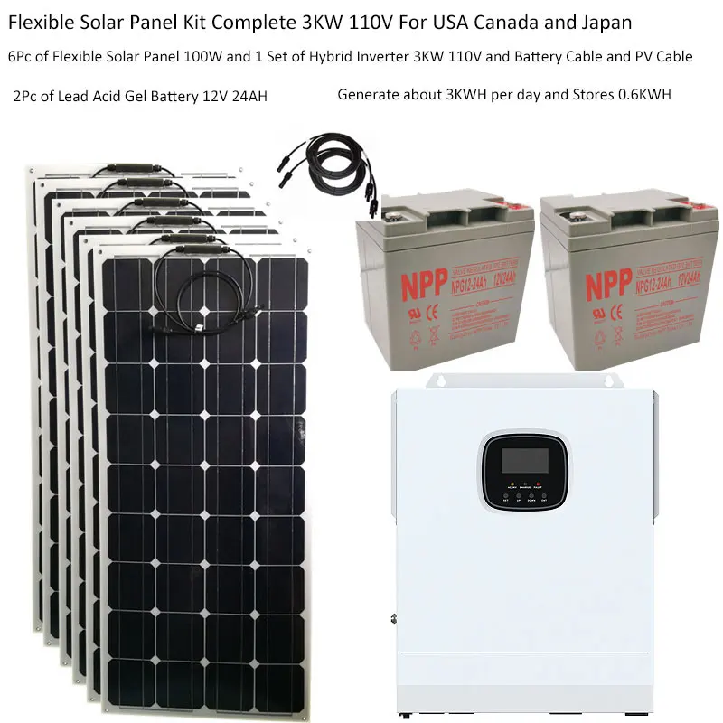 Solar Panel Kit Complete With Battery 3000W 220V 110V  MPPT Hybrid Inverter 3KW Home System Off Grid Car Camping Car Boat Van