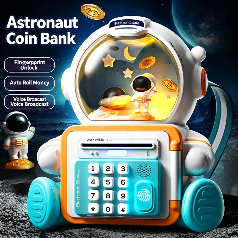 宇宙飛行士電子貯金箱指紋パスワードロック解除マネーボックス子供用預金テラーatmマシンおもちゃ子供向け