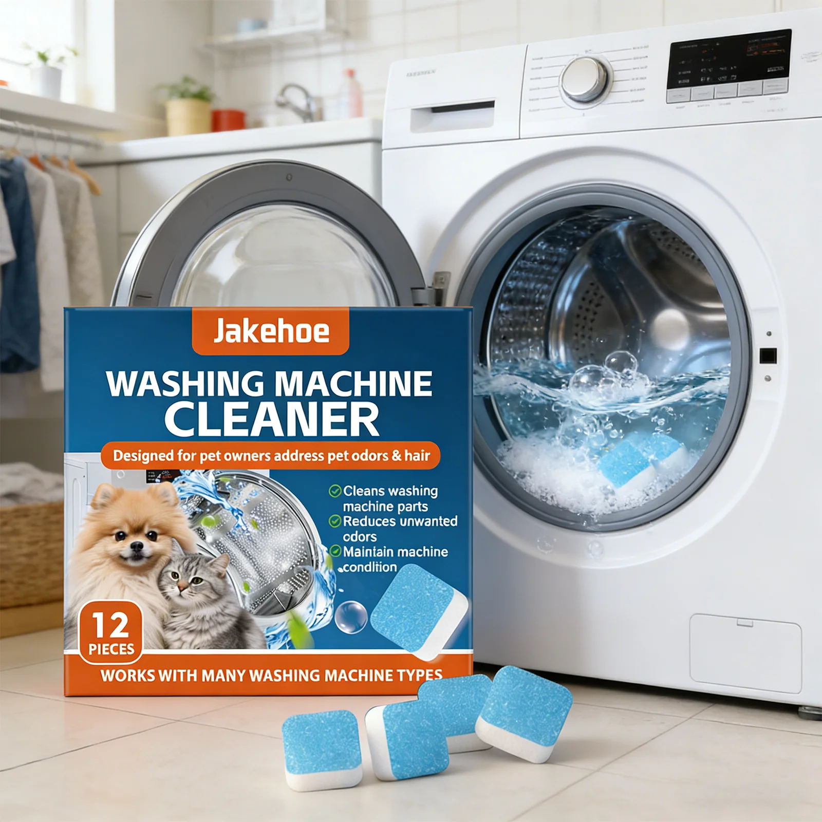 Washing Machine Cleaner Tablets Deep Cleaning Descaler Odor Eliminator Laundry Washer Cleaner HE Front Load Top Load 12pcs