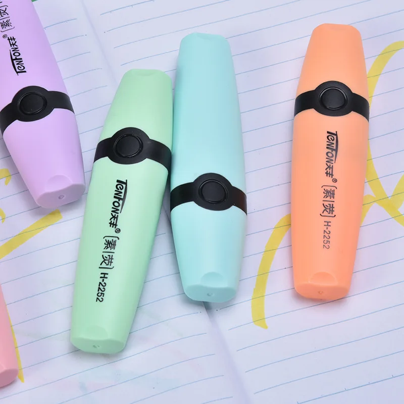 6 Pcs/set Pastel  Flat Single Head Light Color Oblique Drawing Highlighters Fluorescent Pen Markers for School Gift Stationery