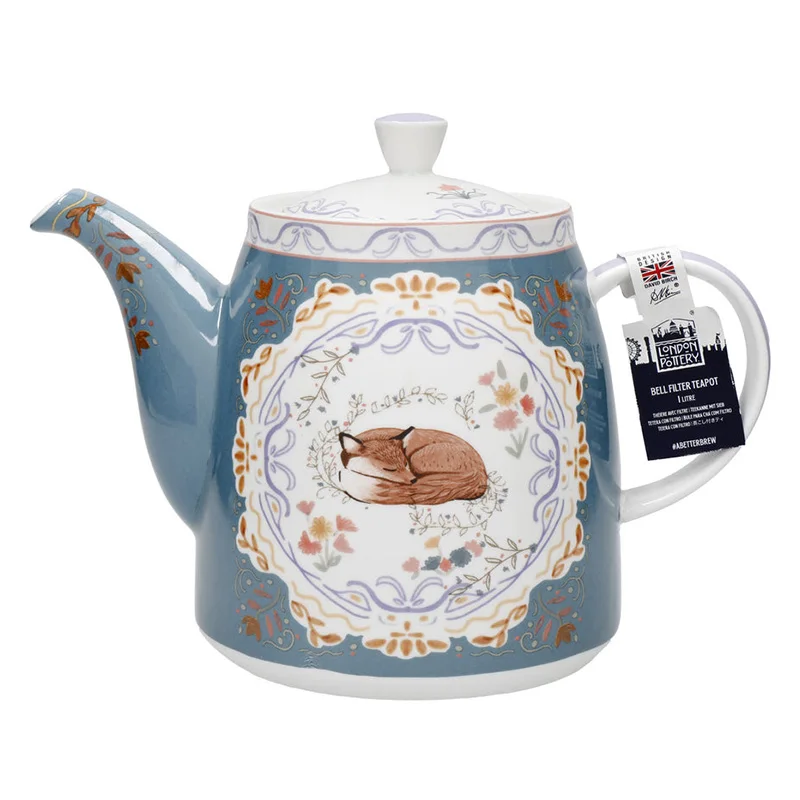 London Pottery Ceramic Bell -shaped Fox Cocoon Teapot 1 Litre (33.8 Fl oz) with Stainless Steel Tea Infuser for Afternoon Tea