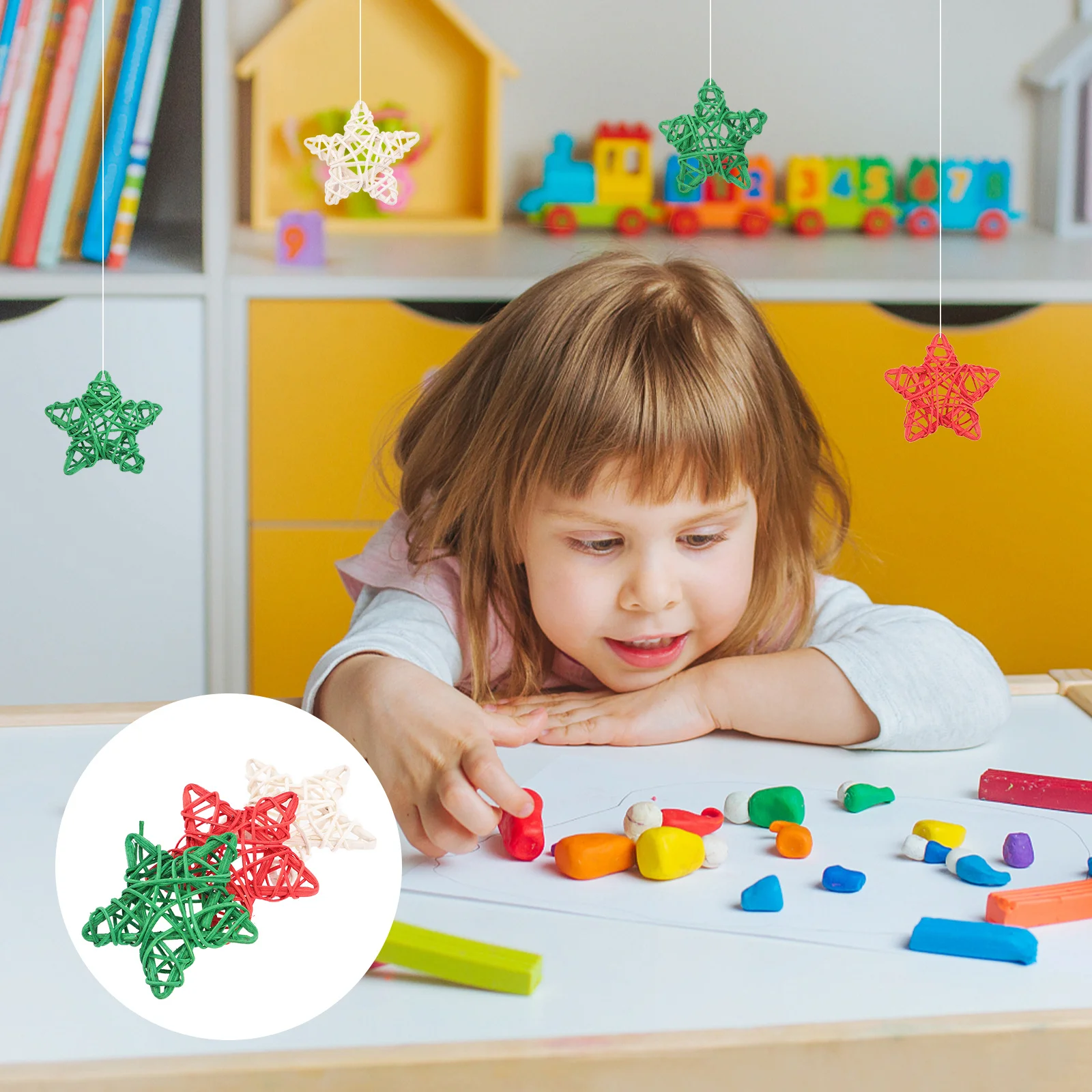 

18Pcs Rattan Stars DIY Decoration Accessory Festive Atmosphere Independence Day Celebration No Burrs Acute Edges