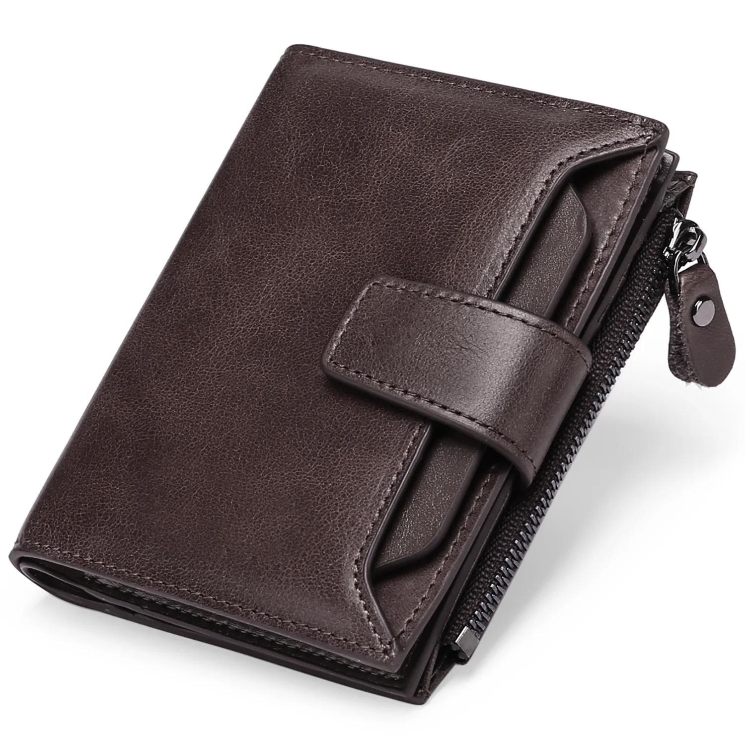 Genuine Leather Unisex  Solid Short Wallet Small Purse