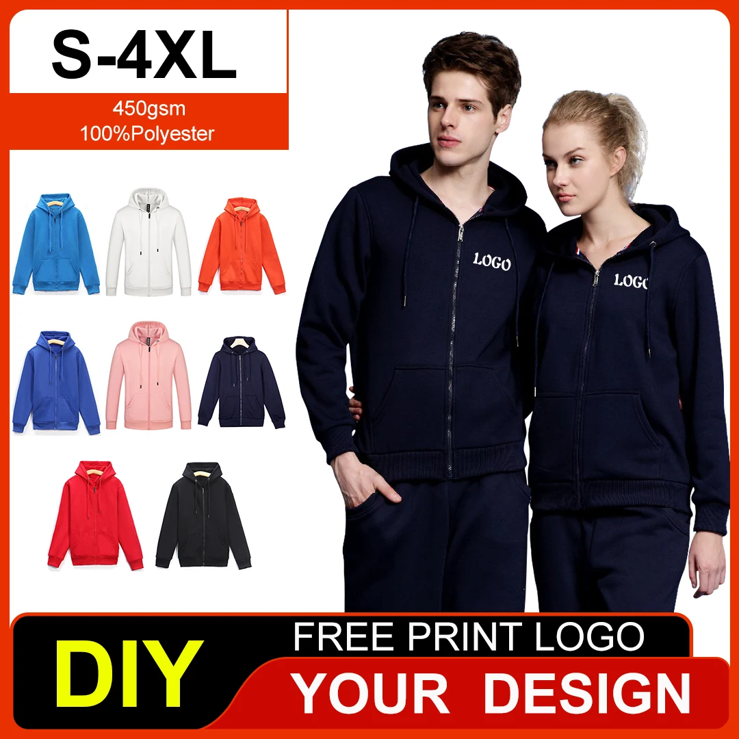 Hoodie Pria Baru dengan Resleting Unisex Tebal Berlapis Bulu Hangat Sweatshirt Gaya Harajuku Kasual Pullover Cetak Logo Kustom Pakaian