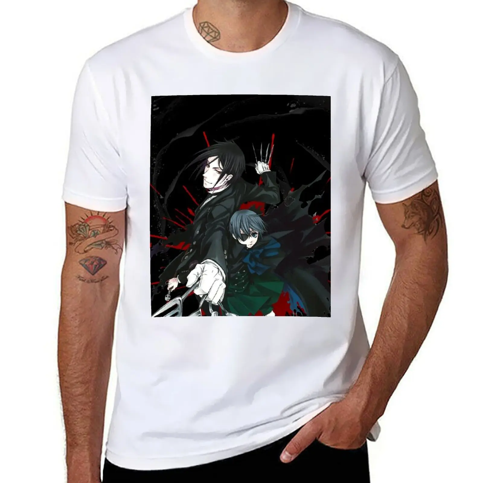 

Ciel and Sebastian Black Butler T-Shirt cotton tshirt 100% black cotton t-shirt plain for man package T-Shirt