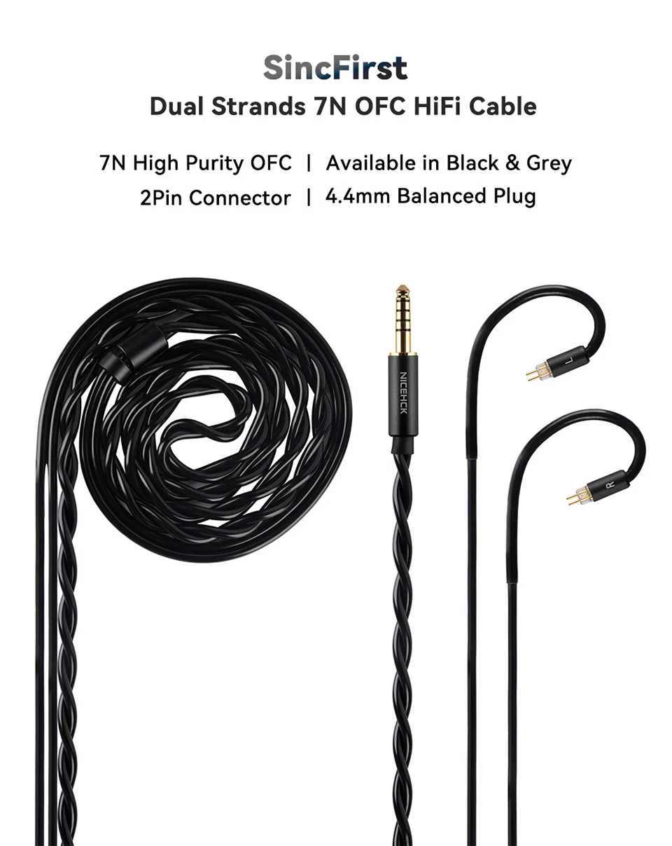 NICEHCK SincFirst HiFi Upgrade-Kabel 7N OFC IEM Kopfhörerkabel 4,4mm 2-Pin für DB2 Tears Conch SODA Starfield 2 WAN ER SG – Detail 1