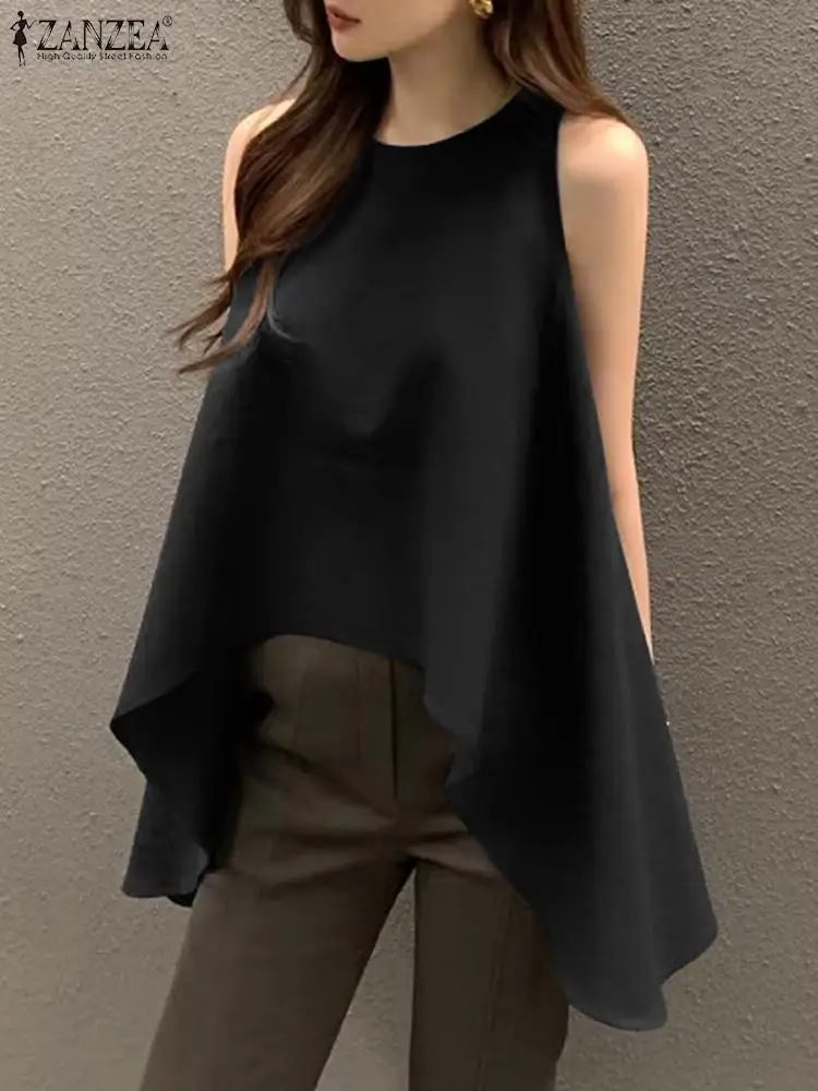 ZANZEA Fashion Chic Women Tank Elegant Solid Sleeveless Camis 2024 Summer Back Buttons Irregular Hem Tops Korean Casual Blouse