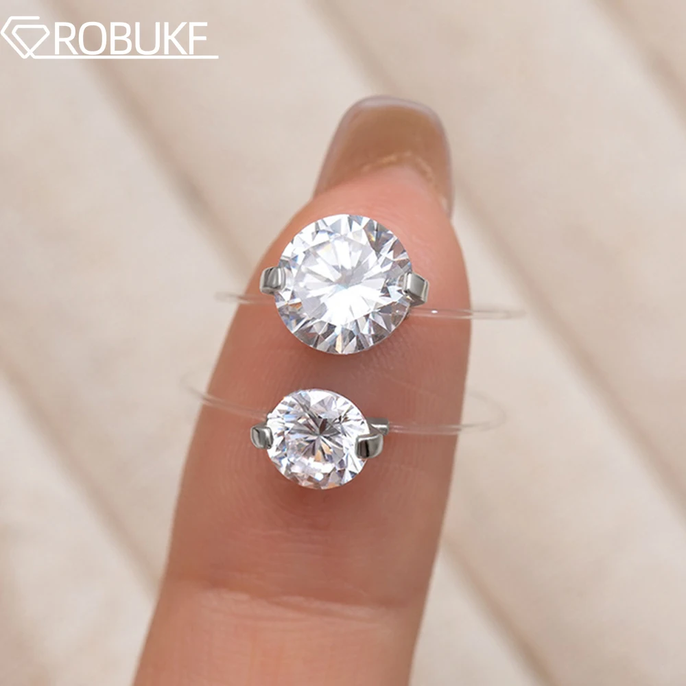 

D VVS1 1CT/2CT Moissanite Ring For Women Round Diamond 925 Sterling Silver Transparent Fishing Line Chain Party Fine Jewelry GRA