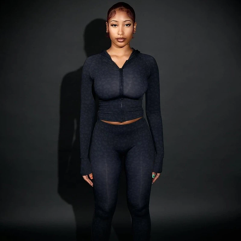 

STYLISH LADY Leopard Printed Fitness Tracksuits 2025 Summer Women Long Sleeve Hoodies Top and Skinny Pant Suits 2 Piece Outfits