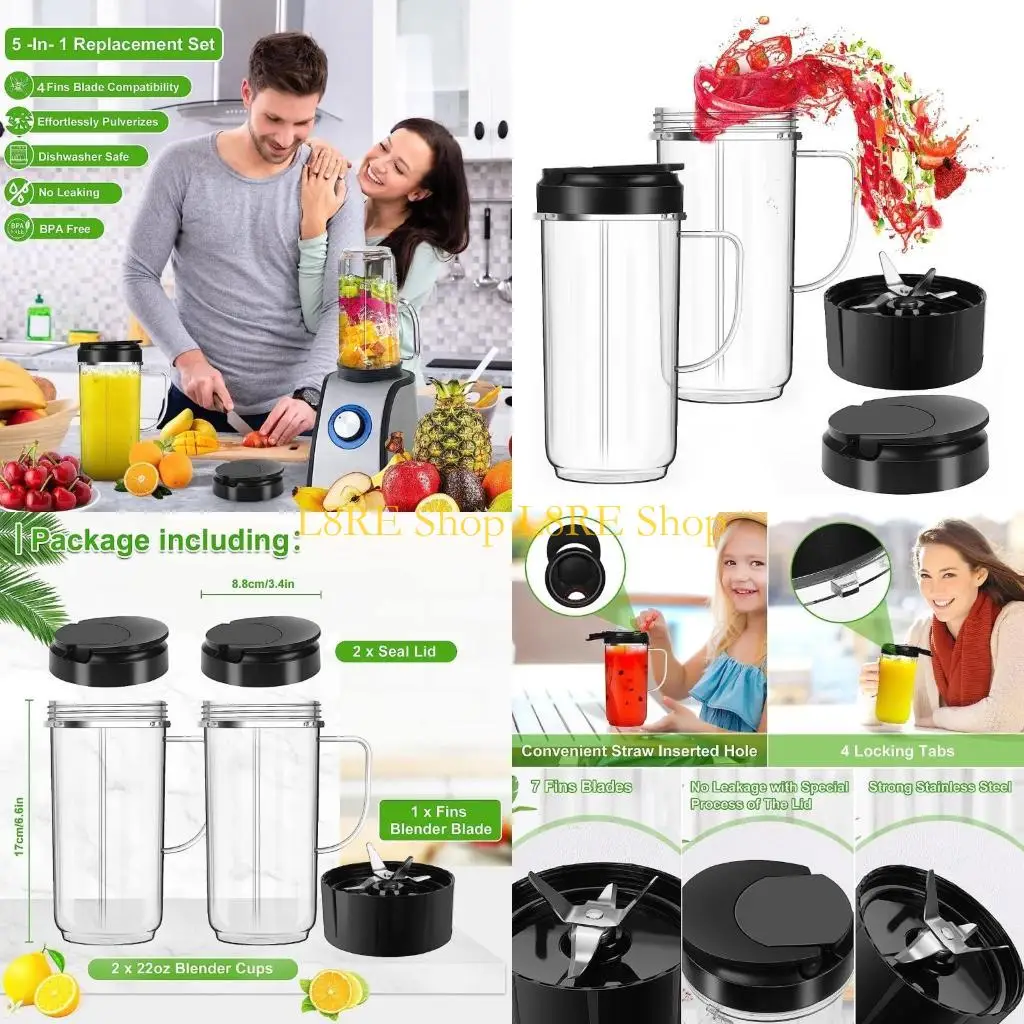 

L8RE 22Oz Plastic Cups Replacement Parts Blade Juicer Cups for Magic B1001/MB1001B/MBR-0301/MBR-1101