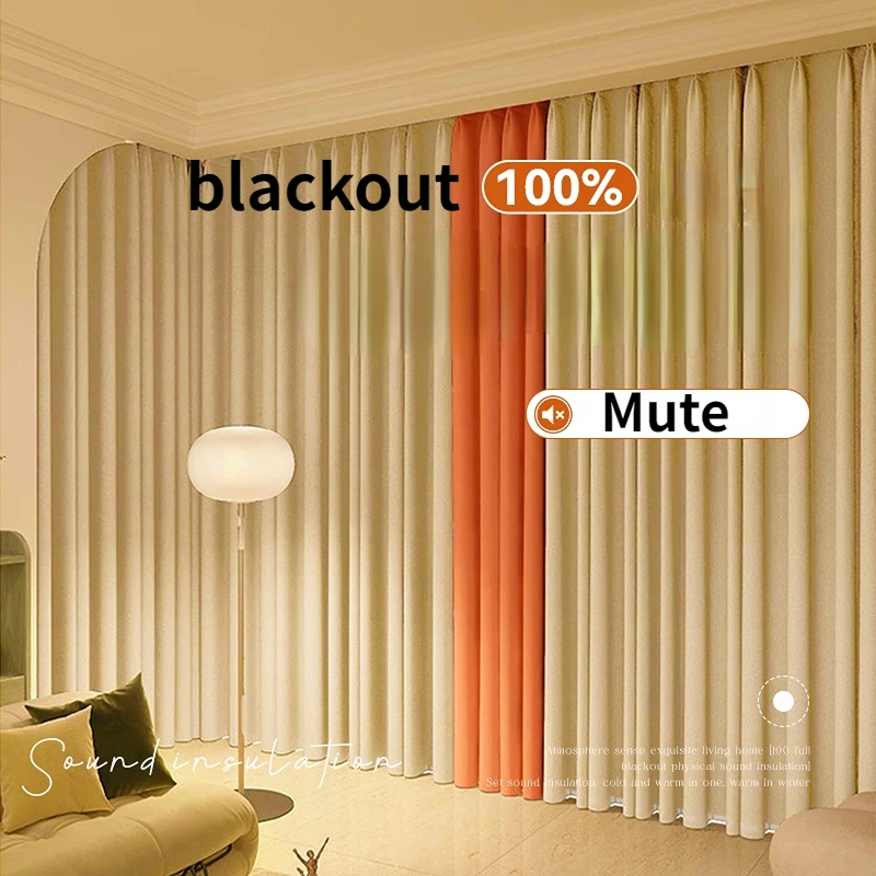 Light Luxury Curtains for Living Room Bedroom Super Soundproof Creamy Wind Super-Insulation Full Shading Drapes Window Curtains