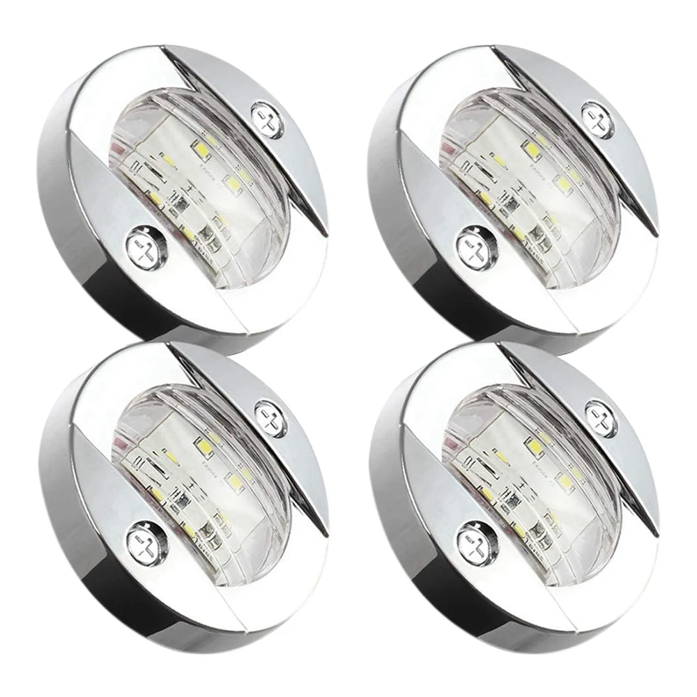 4Pcs DC 12V Round Marine Boat LED Courtesy Lights Cabin Deck Stern 6 LED Side Marker Light Navigation Light Blue