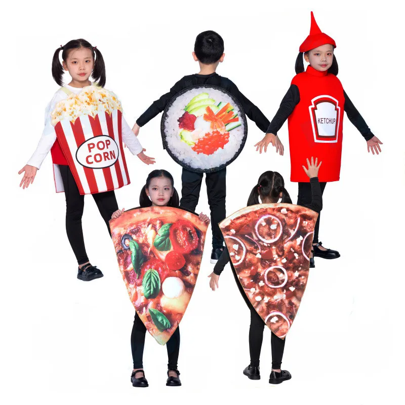 Cosplay Costume Ketchup Popcorn Sushi Pizza Hot Dog Halloween Christmas Performance Carnival Party Outfit Parent-child Clothes