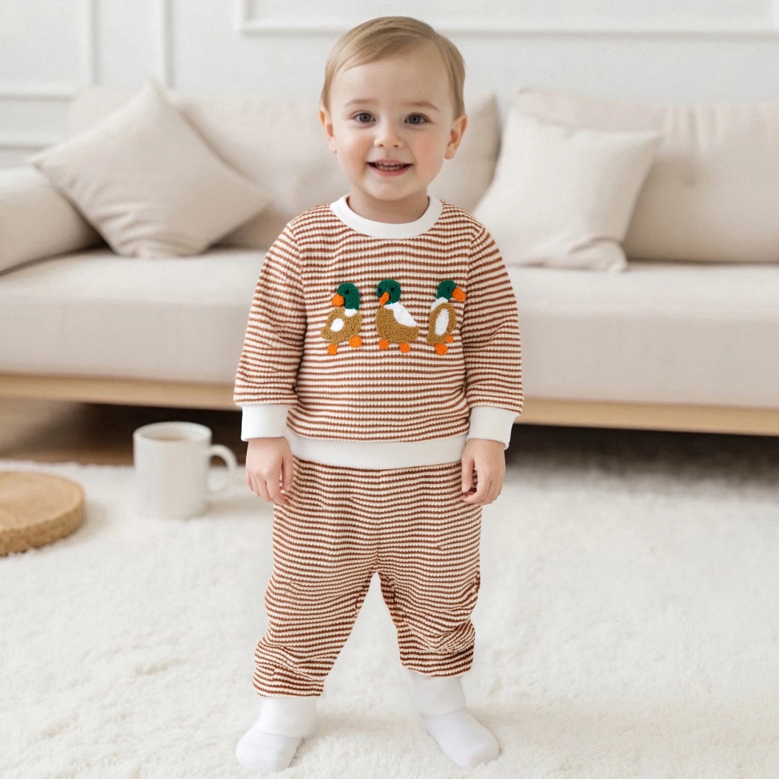 FOCUSNORM 0-3Y الرضع طفل الفتيان الشتاء الخريف الملابس مجموعات بطة/شاحنة مطرزة مخطط طباعة طويلة الأكمام البلوز السراويل