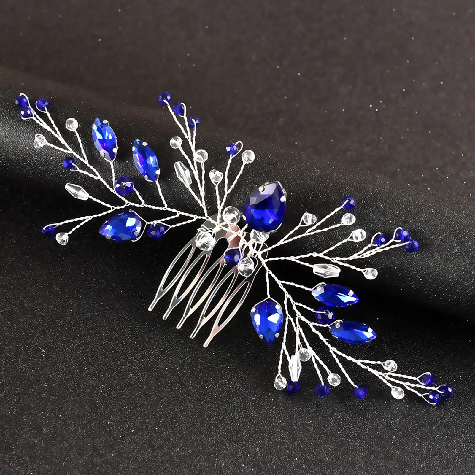Wedding Hair Combs Hair Accessories Red Color Rhinestone Hairpins Clips Silver Color Metal Headpieces for Bride Novia Jewelry