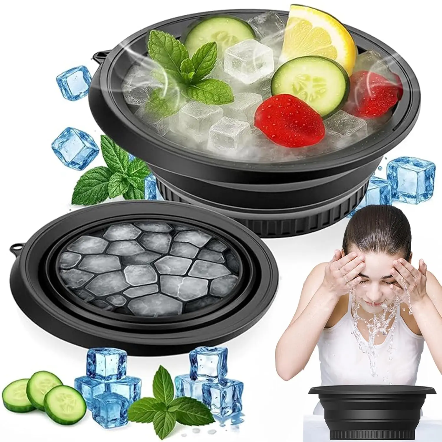 

Face Ice Bath Bowl With Built-In Ice Tray, Silicone Ice Bowl Facial Folding Washbasin Cubes Portable Spa Tool for Home & Travel