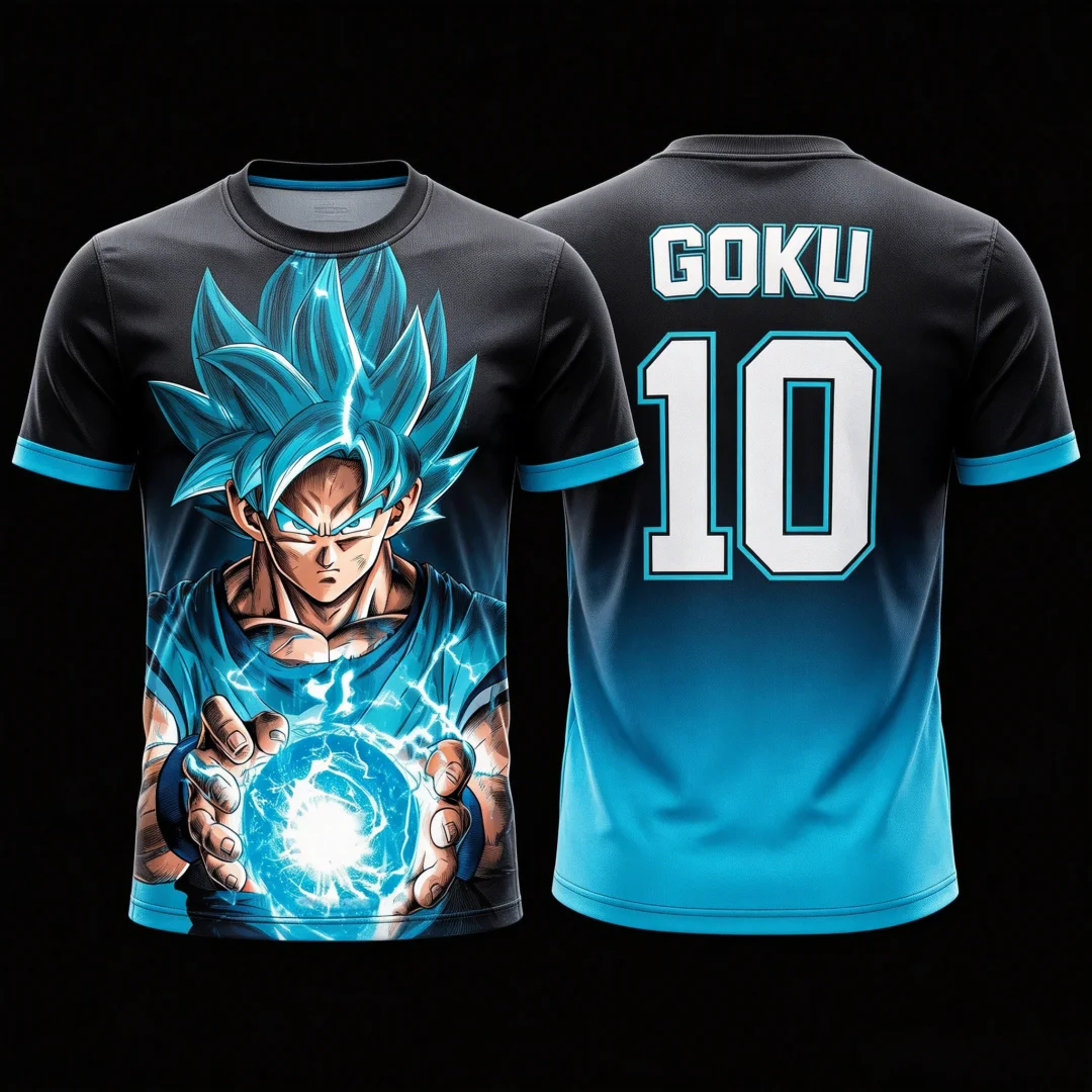 Dragon Ball Goku Saiyan Blue Parent-child T-shirt Summer Sports Jersey Anime Kamehameha Print Number 10 Tee Family Matching Tops