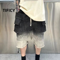 High Street 24SS RO Dark Shorts Men's Gradual Color  Wash Water Loose Double Loop Hanging Shorts Five Quarter Pants Haren Pants