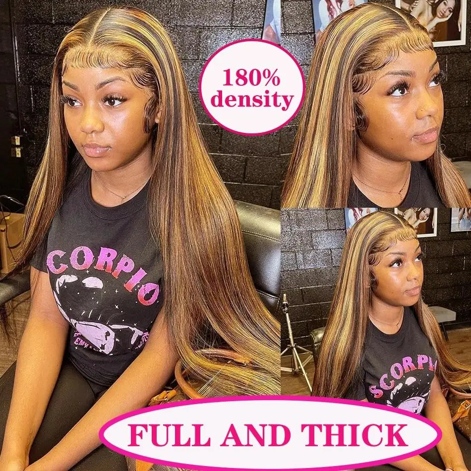 Highlight Ombre Wig Bone Straight Human Hair Wig Colored 13x6 HD Lace Frontal Wig 360 Full Lace Front  Human Hair Wigs image 5