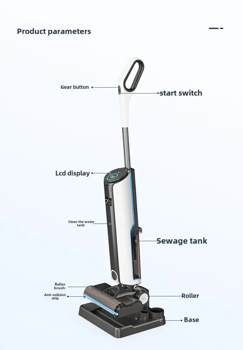 ครัวเรือน การดูดและการซักแบบบูรณาการ ทําความสะอาดตัวเองด้วยคลิกเดียว เครื่องดูดฝุ่นไร้สายแบบขี้เกียจแบบกดด้วยมือ