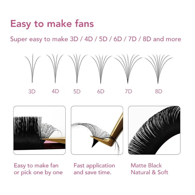 DIYDAY Easy Fanning Eyelash Extension Matte Black Camellia Lashes Extensions Soft Mink Easy Fan Volume False Eyelashes Supplies