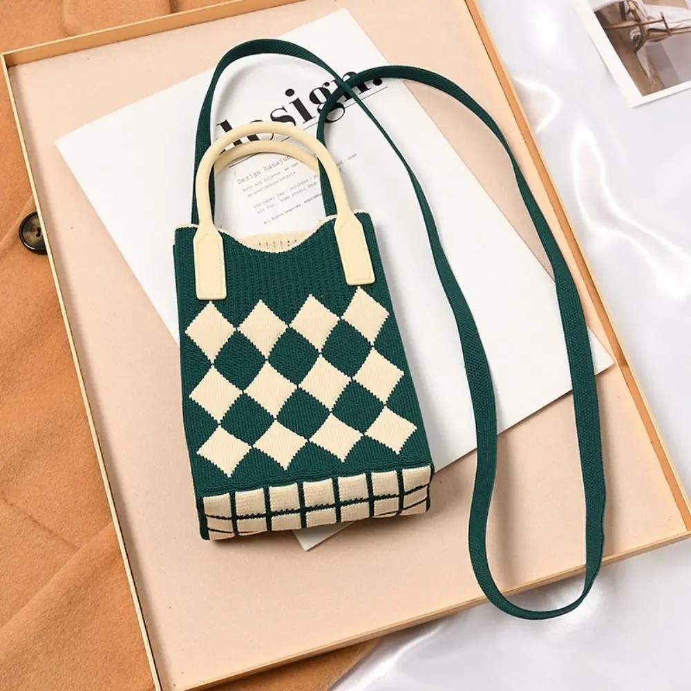 Fashion Geometric Pattern Women\'s Knitted Handbag Female Woven Shopper Purse Design Chain Shoulder Crossbody Bag