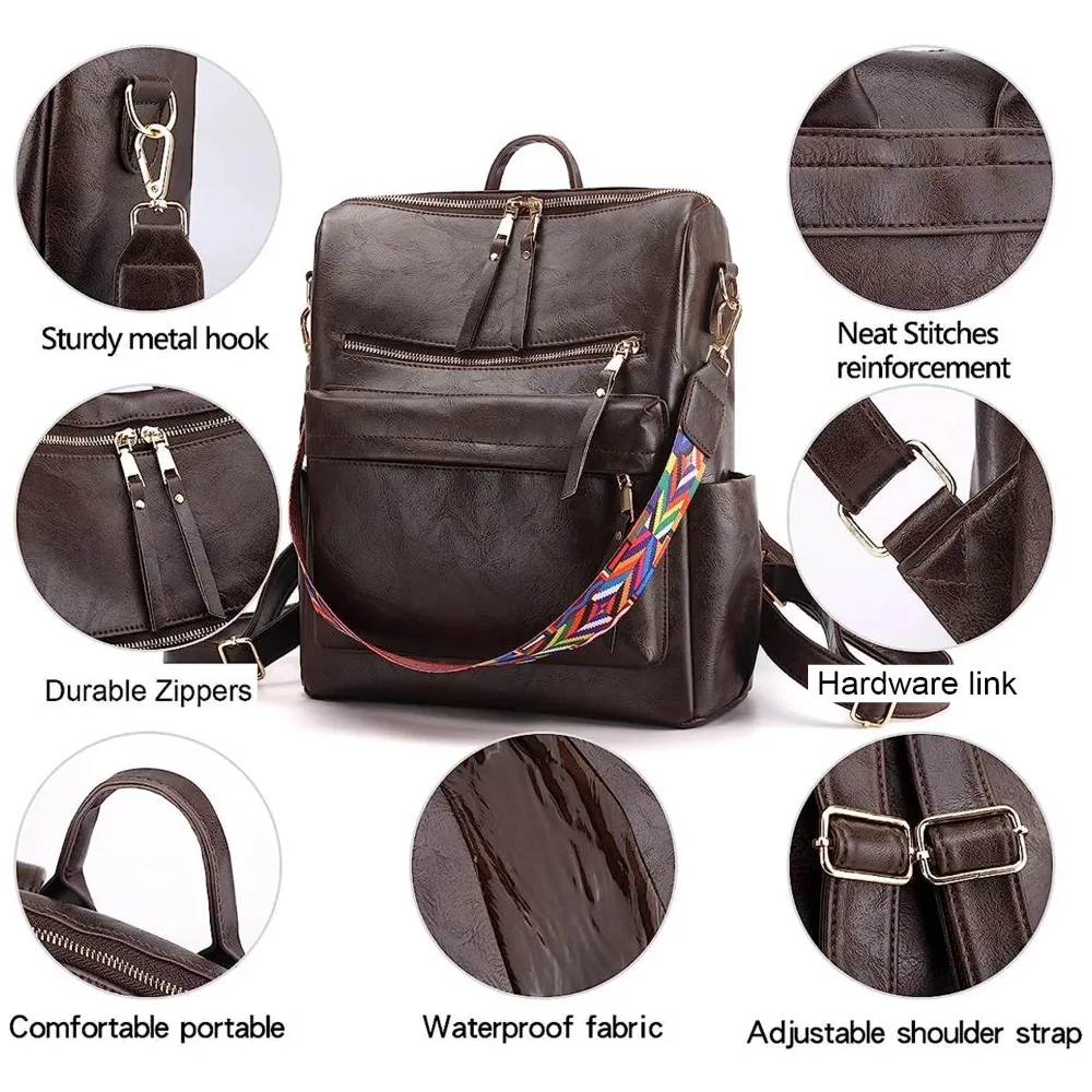 Backpack Purse for Women Fashion PU Leather Designer Anti-theft School Backpack Convertible Shoulder Bags,Coffee and black